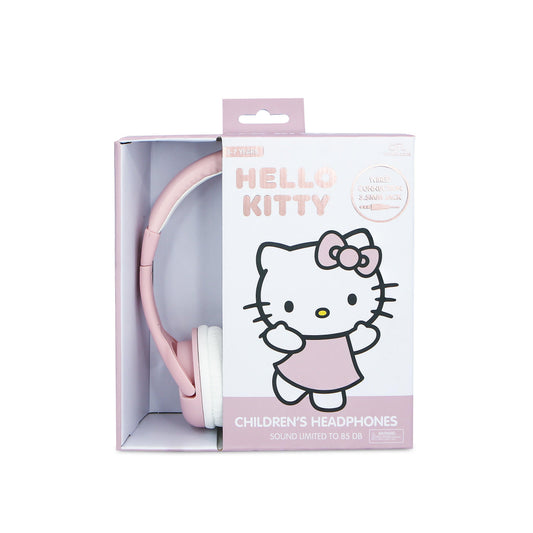 Hello Kitty Soft Pink & Rose Gold Kids Wired Headphones - childrensheadphones.co.uk